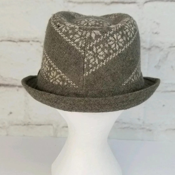 Wool Blend Fedora Hat Gray w/ White Fair Isle - Picture 5 of 5